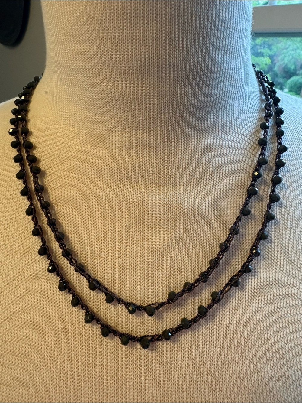 Brown Crochet Beaded Necklace — NWOT (Never worn!)